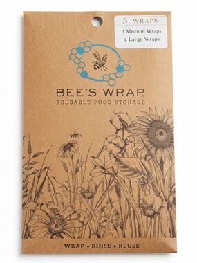 Bee's Wrap Beeswax Organic Reusable Food Storage - 5 Pack